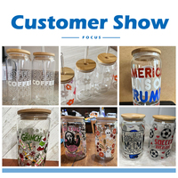 US RTS 16oz tasse en verre de sublimation transparente avec couvercle en bambou pour sublimation bricolage transfert de chaleur Mason Jar tasse à bière gobelet en verre