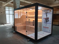 Moderna sauna eléctrica de madera maciza de cedro rojo y hemlock para exteriores, con vapor seco y húmedo, para 2-4 personas, control por computadora, vidrio templado