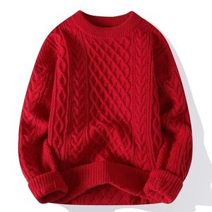 Suéter Vermelho Masculino Outono Inverno Suéter de Tricô Grosso Estilo Casual Casaco de Natal para Casais - Product Image 2