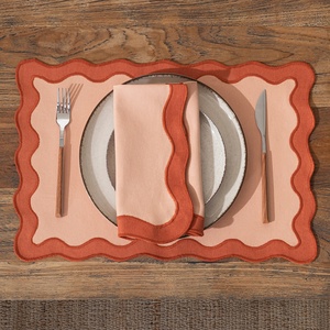 Embroidered Letters Scalloped Placemat <b>Linen</b> Napkins Scalloped Wild Edge Pure <b>Linen</b> Napkin <b>Cloth</b> for Hotel Dining <b>Table</b> - Product Image 1