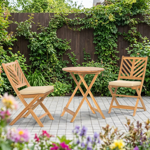 <b>Outdoor</b> Garden Set <b>Folding</b> Wooden <b>Table</b> and Chairs Cushioned Patio Dining Furniture for Courtyard Event Seating - Product Image 1