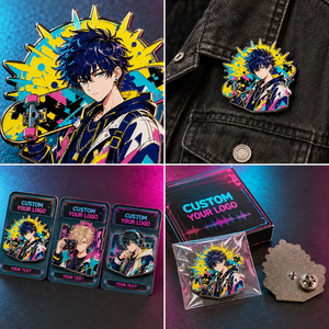 Set de pines de solapa de metal de níquel negro con esmalte duro, diseño personalizado de chico anime de calle con neón, para monopatín, cámara y auriculares - Product Image 3