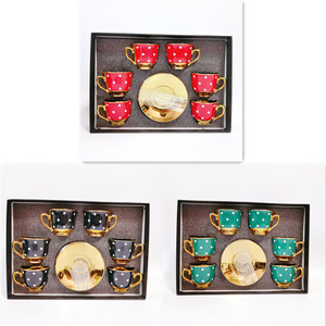 Saudi Porcelain Coffee Cup Plate Gold Plated 6 Cups& 6 Saucers Ceramic <b>Tea</b> <b>Set</b> for Opening <b>Gift</b> - Product Image 5
