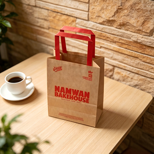 Eco-Friendly Disposable Recyclable Biodegradable Takeaway Packaging Fast Food Kraft Paper Bags Handles for Restaurant - Product Image 1