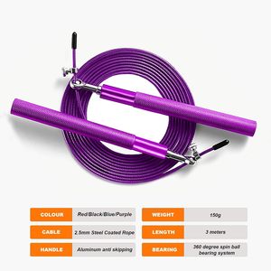 Corde à sauter réglable avec poignée en alliage d'aluminium et câble recouvert de caoutchouc, corde d'exercice - Product Image 3