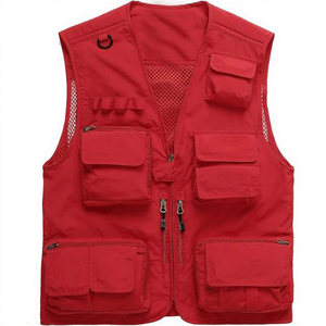 Chaleco Multibolsillos con Cierre para Hombre, Color Caqui, Informal, Transpirable, de Poliéster, Cuello en V, para Verano, Caza, Secado Rápido - Product Image 4
