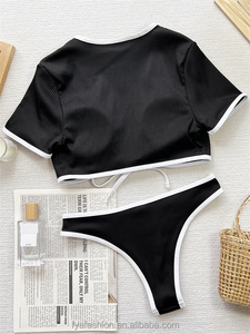 Bikini de course <span class=keywords><strong>sexy</strong></span> micro fille deux pièces, haut court, maillot de bain de compétition, manches courtes - Product Image 3