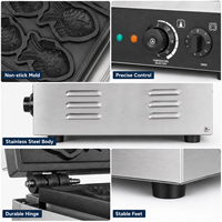 Machine à Taiyaki Électrique Commerciale 220V 1550W en Acier Inoxydable, Gaufrier Antiadhésif pour Gâteaux Japonais, Idéale pour les Snack-bars