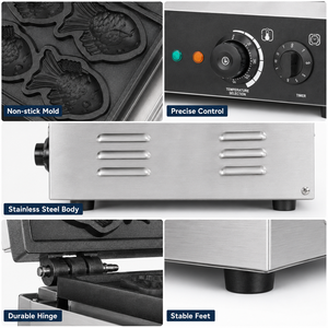 Máquina Eléctrica Comercial para Taiyaki, 220V 1550W, Acero Inoxidable, Antiadherente, para Hacer Gofres de Pescado, Repostería Japonesa para Tiendas de Snacks - Product Image 2