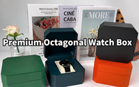 Boîte à montres octogonale en cuir PU avec coussin, étui de luxe pour montres, emballage cadeau pour hommes et femmes, vente en gros