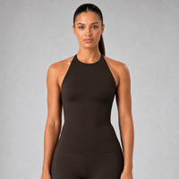 Débardeur de yoga pour femme effet seconde peau, col licou, sans manches, à double bretelle réglable avec boucle, séchage rapide, pour la gym et le quotidien