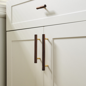 Gagang Tarik Kayu Walnut Kuningan Modern untuk Dapur, Kamar Tidur, Kamar Mandi, Lemari, dan Laci - Product Image 3