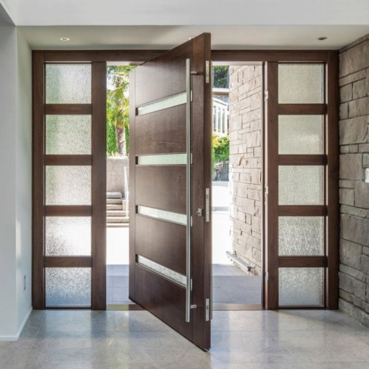 Custom Modern Wooden Pivot Door with Sidelight for Exterior Entrance ...