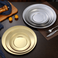 Plateau de service rond en laiton brossé FLEY, en acier inoxydable antirouille, pour décoration de table de mariage et événements