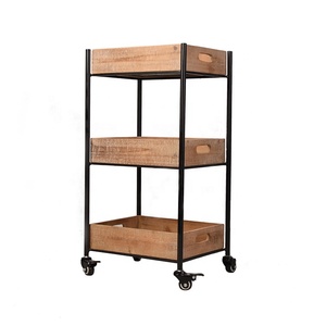 <span class=keywords><strong>Chariot</strong></span> de service multifonctionnel en <span class=keywords><strong>bois</strong></span> rustique et métal, fabriqué sur mesure par l'usine INNOVA en Chine, 3 étagères, utilisation commerciale, 4 roues, pour hôtels - Product Image 1