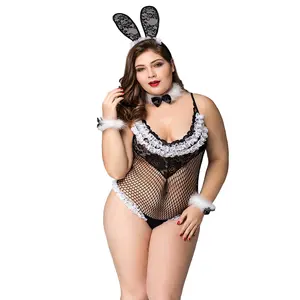 New Women Sexy Lace Mesh Transparent Bunny Girl Cosplay Costume Lingerie Sex