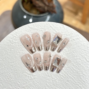 Handmade Custom Silver Gray Sparkle Press <strong>Ons</strong>, Crystal Gemstone False Fingernails, Rhinestone Tips, Luxury Set - Product Image 2
