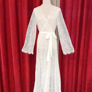 ファンシーシューティングフォトブライダルローブのための白いロングレースマタニティ花嫁ドレス