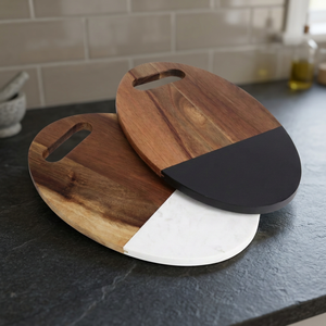 Tablas de Charcutería Ovaladas de Madera de Acacia y Resina Bicolor Hechas a Mano de Primera Calidad, Bandejas de Servir Blancas y Negras, Juego de Platos, Directo del Fabricante - Product Image 3