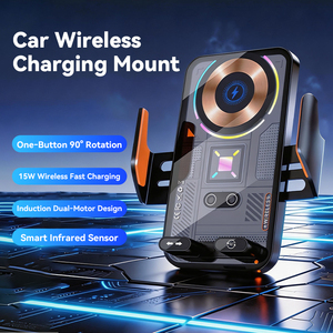 Accessoires de voiture certifiés Type C 90 °   Chargeur de voiture sans fil 15W à capteur infrarouge rotatif pour fixation sur grille d'aération avec lumière d'ambiance - Product Image 4
