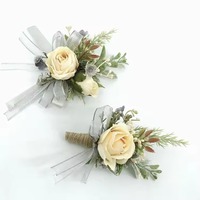 Korsase Bunga Buatan Gaya Hutan Warna Abu-abu Champagne untuk Pengantin Pria dan Pengiring Pengantin Wanita
