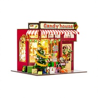 Kit de maison de poupée DIY de Noël avec lumière LED, modèle de boutique miniature en bois à assembler, cadeau artisanal pour la décoration de la maison pendant les fêtes