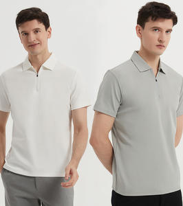 Camiseta OEM de calidad de lujo con cuello de cremallera sólida de seda helada para hombre, polos personalizados de algodón mercerizado para hombre - Product Image 1