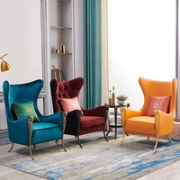Fauteuils individuels de luxe pour la maison avec pieds en métal doré et ensemble de fauteuils lounge modernes pour salon, fauteuil d'appoint en velours
