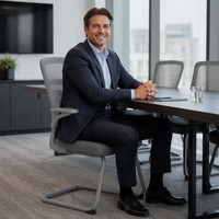Chaise d'invité à accoudoirs relevables en maille bi-zones, base cantilever à patins thermolaquée, empilable, pour formation, réception et conférence