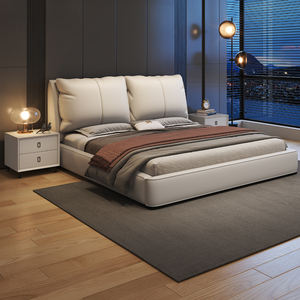 เตียงไม้สไตล์มินิมอลโมเดิร์นสุดหรูหุ้มเบาะ ขนาดคิงไซส์/ดับเบิ้ล พร้อมโครงเตียงนุ่มสบาย ชุดเตียงพร้อมที่เก็บของ ดีไซน์เรียบง่ายสำหรับคู่รัก - Product Image 5