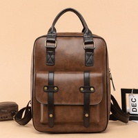 Sac à dos fourre-tout vintage en cuir PU avec poignée supérieure, fermeture éclair, poche avant et intérieur spacieux pour le travail et les voyages