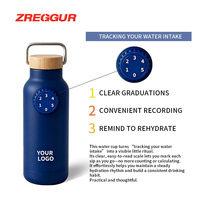 Bouteille d'eau isotherme ZREGGUR personnalisée 500 ml en acier inoxydable, anti-fuite, sans BPA, avec rappel d'hydratation et suivi thermique 12-24h