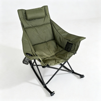 Fauteuil à bascule portable moderne rembourré avec appui-tête matelassé et porte-gobelet, idéal pour le camping en extérieur, la plage, le jardin, le parc et la terrasse