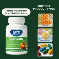 Cápsulas de Ácido Fólico, Vitamina B12 y B6 de Marca Privada OEM/ODM para la Salud Sanguínea y el Crecimiento Celular en Adultos, Sin Gluten, Natural