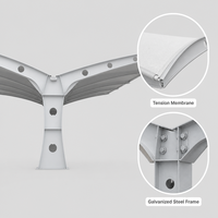 Structure de carport en membrane, auvent de stationnement perforé à trous ronds, type aile de mouette, imperméable, résistant aux UV, pour recharge de véhicules électriques, sur mesure