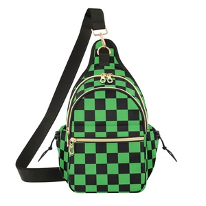 Custom Print Green Checkered Hiking Chest Bag Sports Mini Crossbody <b>Shoulder</b> Sling Bag Men <b>Shoulder</b> Bag with Adjustable <b>Strap</b> - Product Image 1