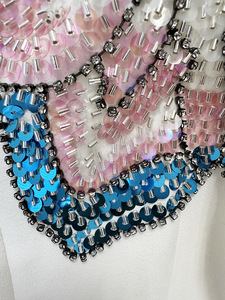 A11270 Abito da Sera Bianco a Sirena con <span class=keywords><strong>Spalle</strong></span> <span class=keywords><strong>Scoperte</strong></span> per Donna: <span class=keywords><strong>Vestito</strong></span> Formale con Paillettes e Decorazioni Floreali a <span class=keywords><strong>Maniche</strong></span> <span class=keywords><strong>Lunghe</strong></span> - Elegante per Matrimoni/Balli - Product Image 5