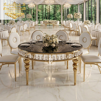 Ensemble de table et chaises rondes en verre trempé suspendues avec structure en acier inoxydable moderne et luxueuse, écologique et durable