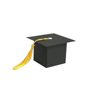 Wholesale 3 Colors Dessert Box Graduation Gift Box Mortarboard Hat Fringe Chocolate Candy Cookie Paper Bachelor Hat Box