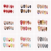 Ongles à presser personnalisables en acrylique forme amande, motifs 3D fleur, papillon, pois et perles pour ongles courts - 10 pièces/paquet