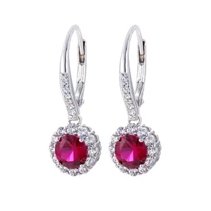 EYIKA hochwertige Rubin runde cz Tropfen Ohrringe 925 Sterling Silber Mode Silber Ohrringe Schmuck für die Hochzeit
