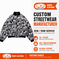 Blouson Bomber Camouflage Personnalisé Réversible Effet Délavé Vintage en Polyester Délavé par le Soleil, Col Montant, Imperméable, Style Streetwear, Rembourré