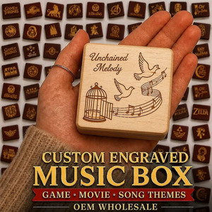 Caja de Música Moderna Unchained Melody Sinzyo, Color Rojo Vino, de Madera, Grabado Láser Personalizado, 18 Notas, Manivela Manual, Movimiento Yunsheng Ghost - Product Image 1