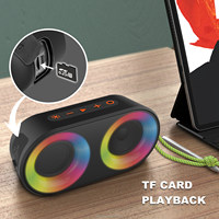 Enceinte BKK 5W IP65 étanche BT 5.0, double haut-parleur, lumière RGB, stéréo portable avec 2 microphones sans fil