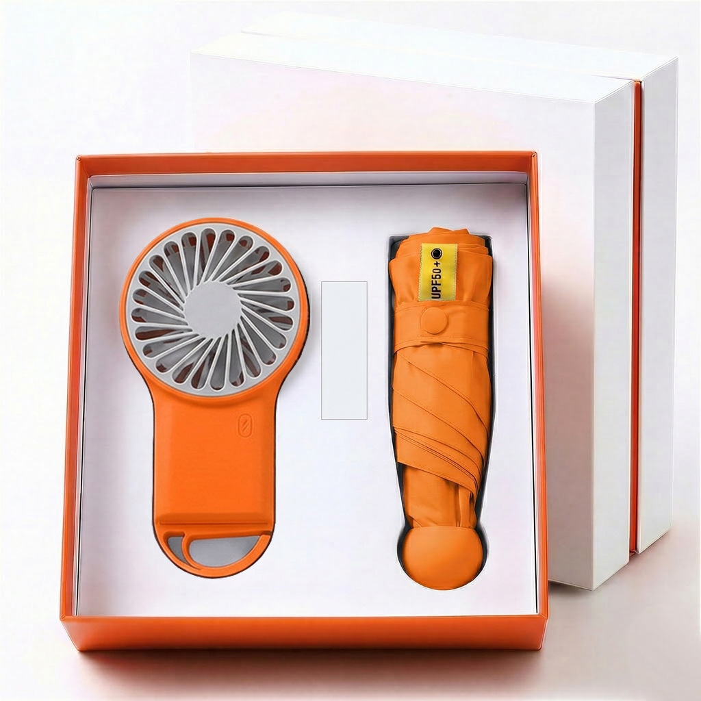 Juego de 2 piezas de ventilador y sombrilla Y17 - Naranja