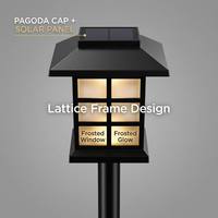 Lampe solaire à piquet Pagode IP65, cadre en treillis noir, 6 panneaux givrés, LED blanc chaud, pour hôtels, piles incluses, allée de jardin