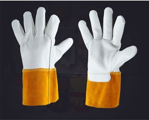 ถุงมือเชื่อมหนังทนความร้อนสีขาวและสีแดง แขนยาว ได้รับการรับรองมาตรฐาน EN388 ป้องกันการลื่น ถุงมือเชื่อมเพื่อความปลอดภัย - Product Image 5