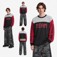 Maillot de sport oversize pour homme en maille color block à manches longues 100 % polyester avec numéro graphique d'équipe pour le style urbain et sportif – Fournisseur en gros