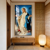 Lampe LED d'entrée de luxe, Décoration murale, Peinture DIY en porcelaine de cristal de la Vierge Marie, Art mural en gros