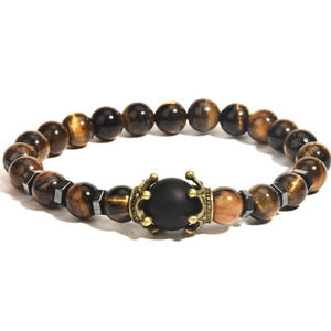 Nouveau Bracelet de Luxe pour Homme en Alliage avec Couronne, Œil de Tigre et Perles en Pierre, Style Chrétien Religieux Tendance avec Agate comme Pierre Principale - Product Image 6